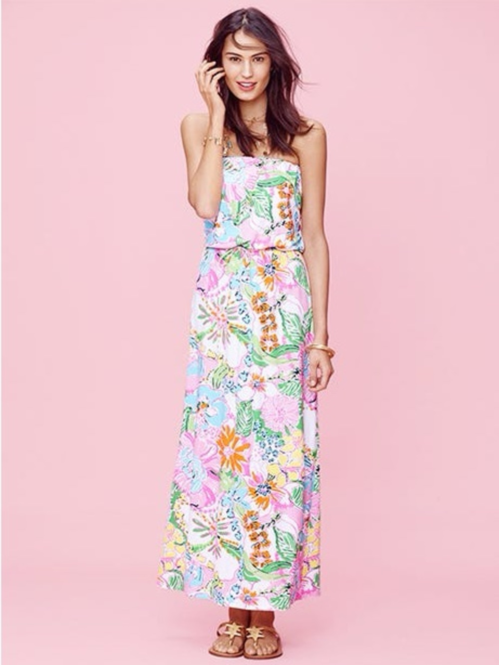 Lilly Pulitzer x Target Nosie Posey Floral Jersey Knit Strapless Maxi Dress M